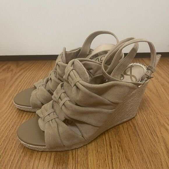 SAM EDELMAN tan Bow leather espadrille slingback wedges size 8 - Picture 1 of 7